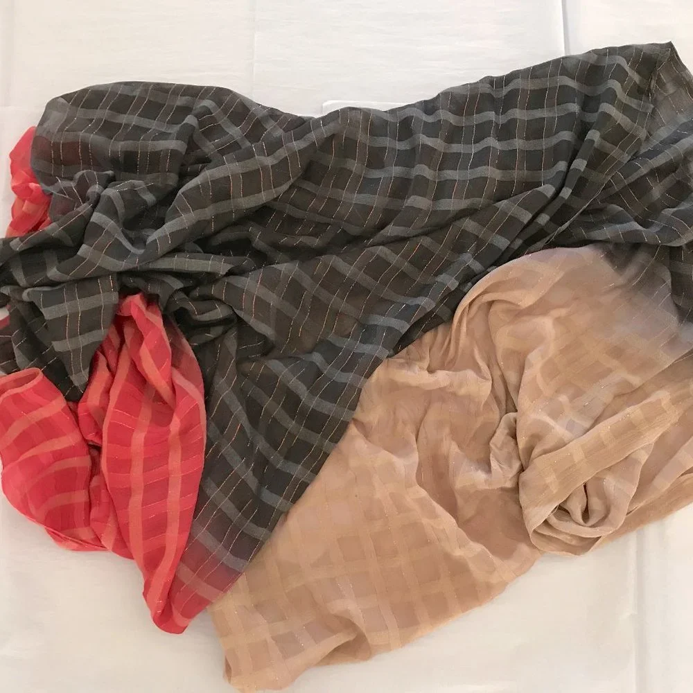 Anthropologie Glinting Windowpane Scarf Large Rectangle Ombre w/ Gold Thread